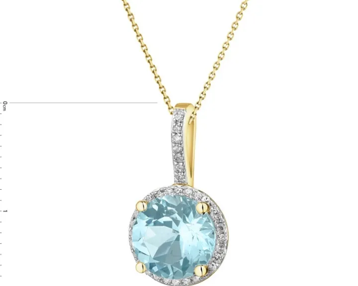 Zawieszka z żółtego złota z diamentami i topazem Sky Blue - próba 585