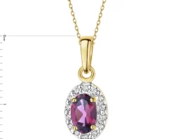 Zawieszka z żółtego złota z diamentami i rodolitem - próba 585