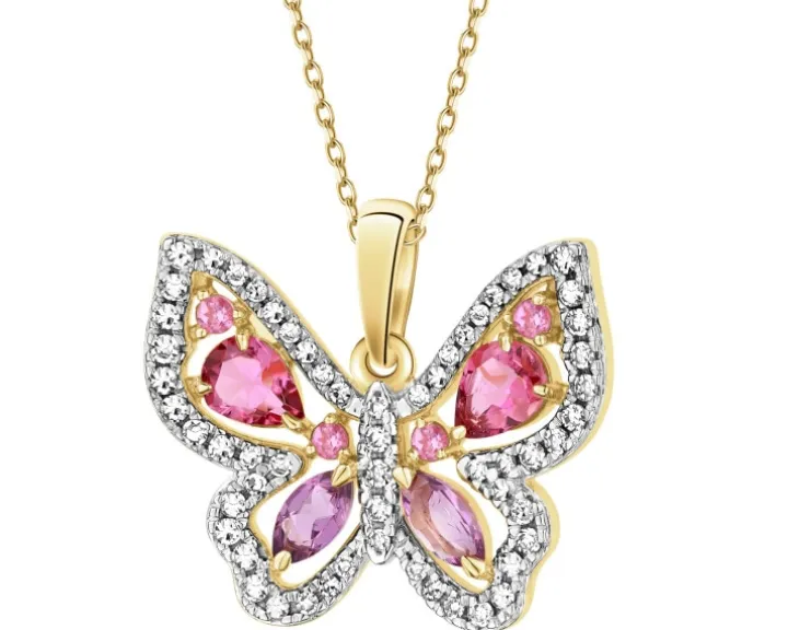 Zawieszka z żółtego złota z diamentami i kamieniami ozdobnymi - motyl - próba 585