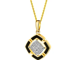 Zawieszka z żółtego złota z diamentami i emalią - 0,08 ct - próba 585