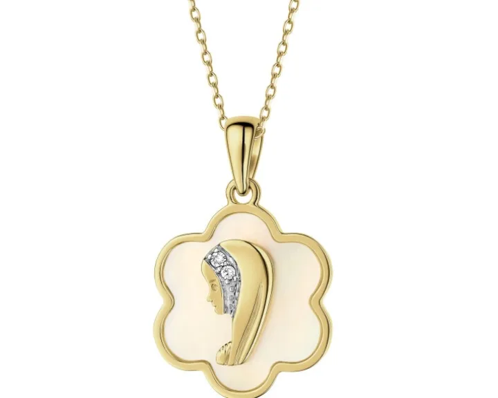 Zawieszka z żółtego złota z diamentami - medalik Matka Boska - próba 375