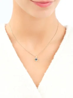 Zawieszka z żółtego złota z diamentami i topazem London Blue - serce - próba 375