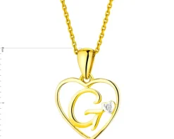 Zawieszka z żółtego złota z diamentem - litera G, serce - 0,005 ct - próba 585