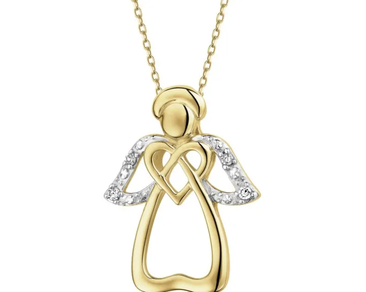 Zawieszka z żółtego złota z diamentami - aniołek, serce - 0,01 ct - próba 375