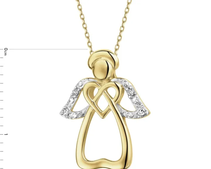 Zawieszka z żółtego złota z diamentami - aniołek, serce - 0,01 ct - próba 375