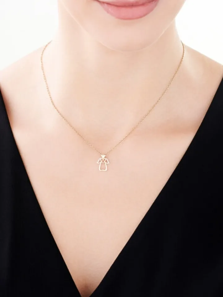 Zawieszka z żółtego złota z diamentami - aniołek, serce - 0,01 ct - próba 375