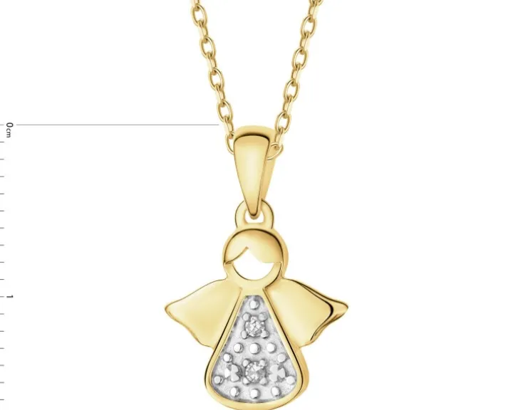 Zawieszka z żółtego złota z diamentami - aniołek - 0,01 ct - próba 375