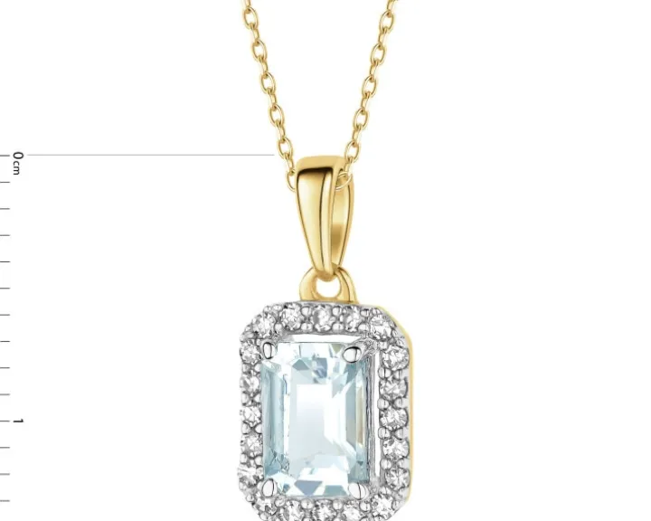 Zawieszka z żółtego złota z diamentami i akwamarynem - próba 585