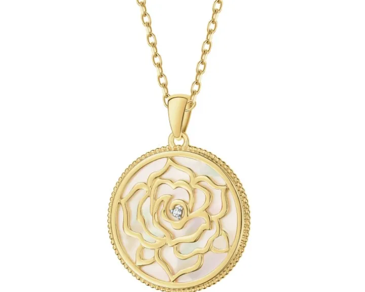 Zawieszka z żółtego złota z diamentem i masą perłową - róża - próba 585