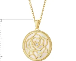 Zawieszka z żółtego złota z diamentem i masą perłową - róża - próba 585