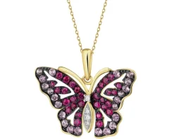 Zawieszka z żółtego złota z diamentami i kamieniami szlachetnymi - motyl - próba 585