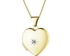 Zawieszka z żółtego złota z diamentem - puzderko - serce - 0,005 ct - próba 375