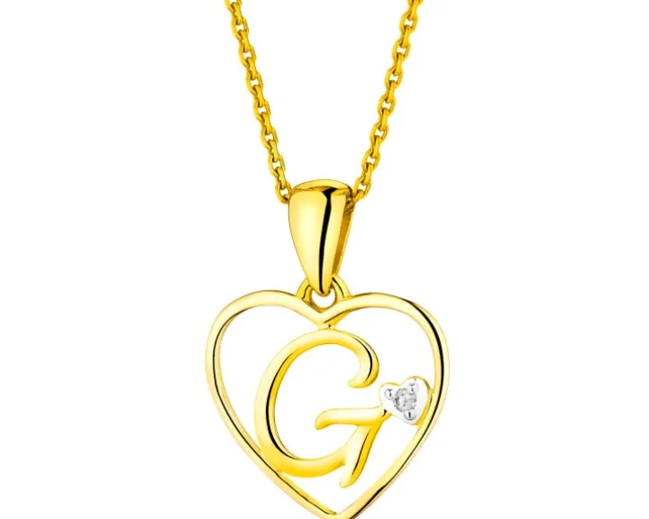 Zawieszka z żółtego złota z diamentem - litera G, serce - 0,005 ct - próba 375