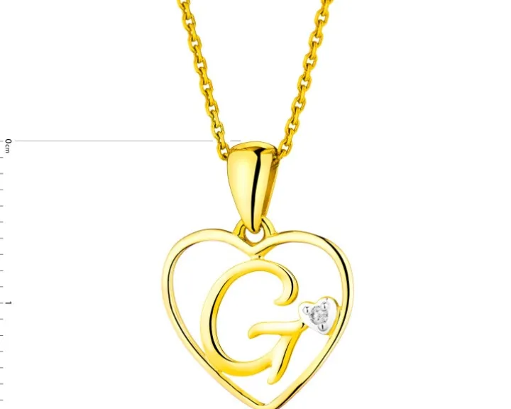 Zawieszka z żółtego złota z diamentem - litera G, serce - 0,005 ct - próba 375