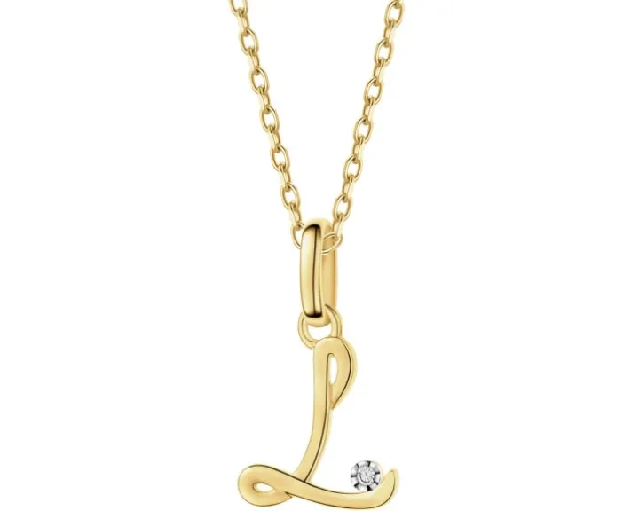 Zawieszka z żółtego złota z diamentem - litera L - 0,003 ct - próba 375