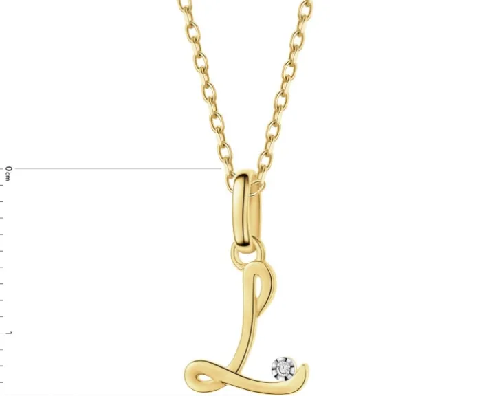 Zawieszka z żółtego złota z diamentem - litera L - 0,003 ct - próba 375