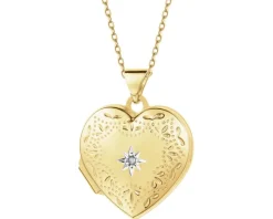 Zawieszka z żółtego złota z diamentem - puzderko - serce - 0,005 ct - próba 585