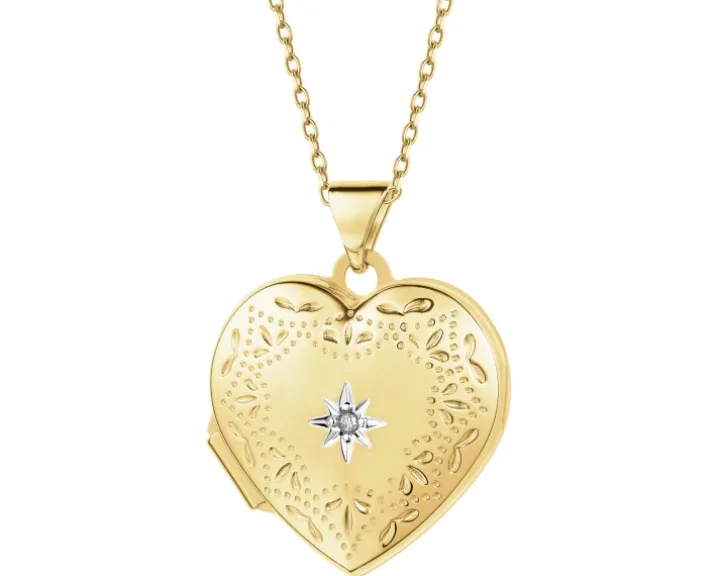 Zawieszka z żółtego złota z diamentem - puzderko - serce - 0,005 ct - próba 585