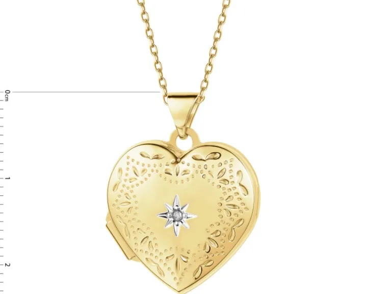 Zawieszka z żółtego złota z diamentem - puzderko - serce - 0,005 ct - próba 585