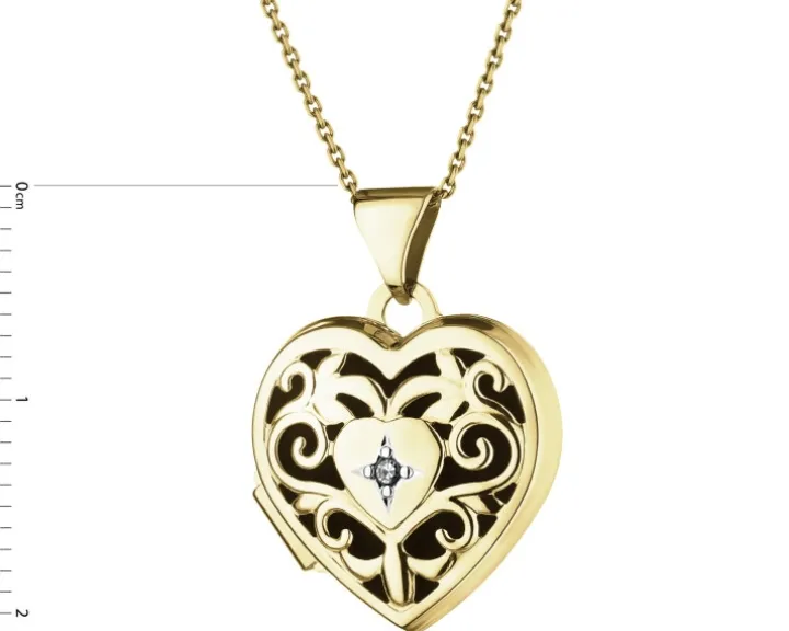 Zawieszka z żółtego złota z diamentem - puzderko - serce - 0,005 ct - próba 585