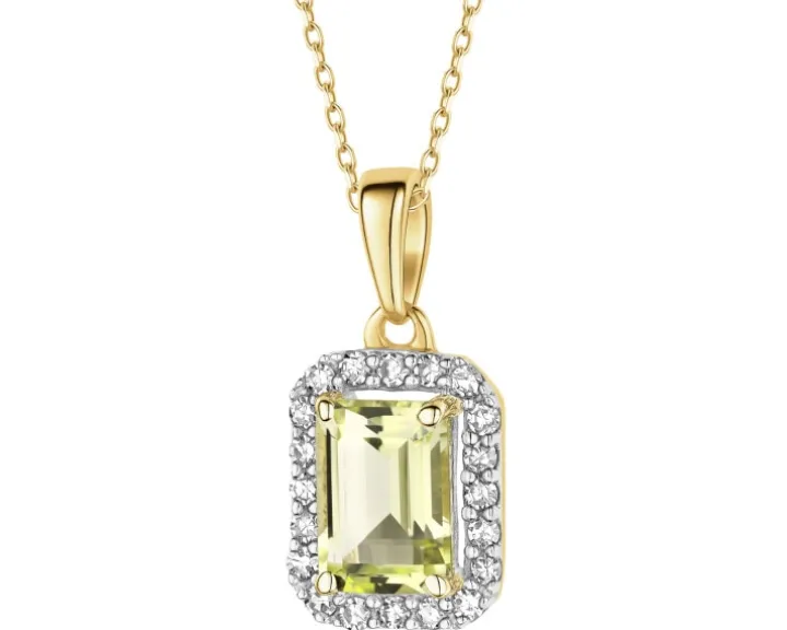 Zawieszka z żółtego złota z diamentami i kwarcem Lemon - próba 585