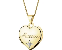 Zawieszka z żółtego złota z diamentem - puzderko - serce, mama - 0,005 ct - próba 375