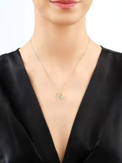 Zawieszka z żółtego złota z diamentami i kamieniami ozdobnymi - serce - próba 375