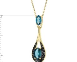 Zawieszka z żółtego złota z diamentami czarnymi i topazami London Blue - próba 585