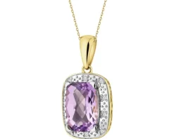 Zawieszka z żółtego złota z diamentami i ametystem - próba 585