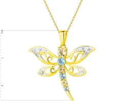 Zawieszka z żółtego złota z diamentami i kamieniami ozdobnymi - ważka - próba 375