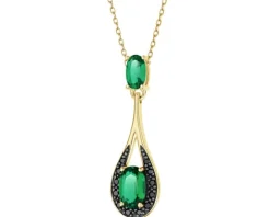 Zawieszka z żółtego złota z diamentami czarnymi i szmaragdami syntetycznymi - próba 585