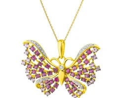 Zawieszka z żółtego złota z diamentami i kamieniami szlachetnymi - motyl - próba 585