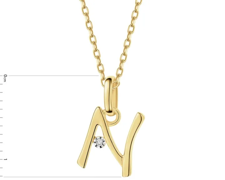 Zawieszka z żółtego złota z diamentem - litera N - 0,003 ct - próba 375