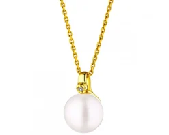 Zawieszka z żółtego złota z diamentem i perłą - próba 585