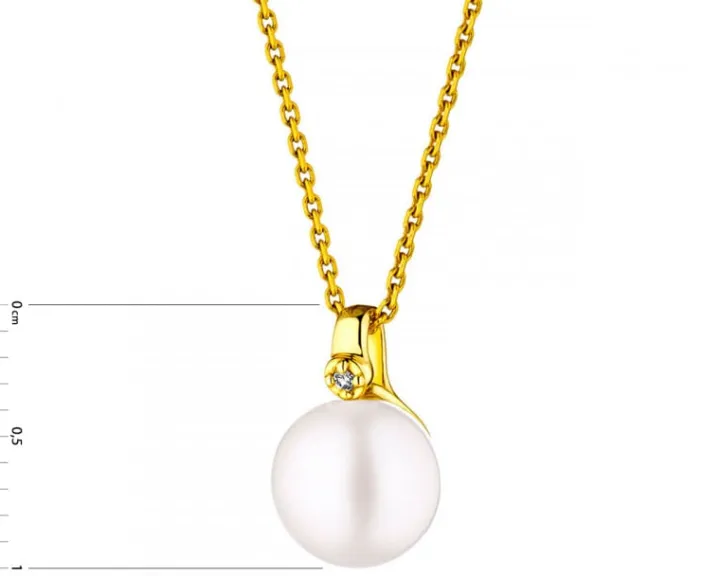 Zawieszka z żółtego złota z diamentem i perłą - próba 585