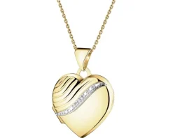 Zawieszka z żółtego złota z diamentami - puzderko - serce - 0,01 ct - próba 375