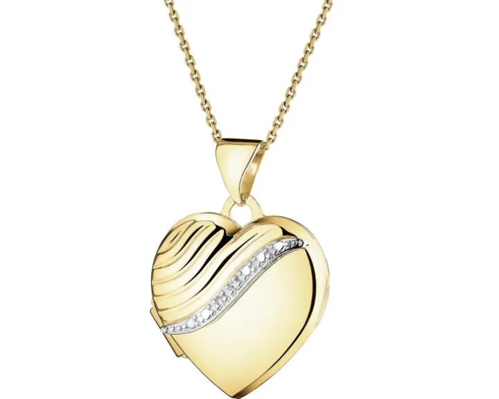 Zawieszka z żółtego złota z diamentami - puzderko - serce - 0,01 ct - próba 375