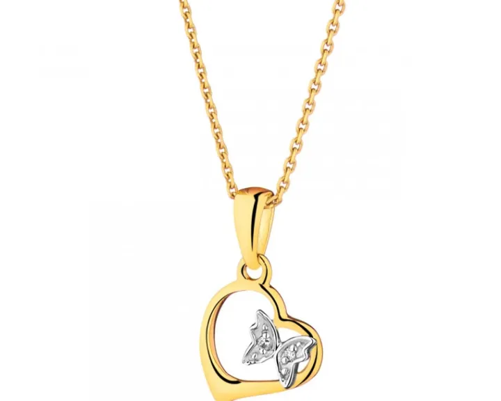 Zawieszka z żółtego złota z diamentami - motyl, serce - 0,006 ct - próba 585