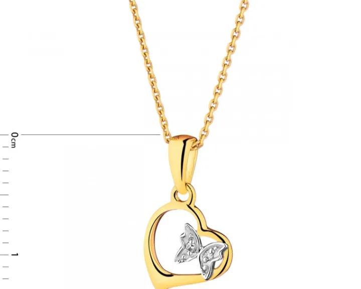Zawieszka z żółtego złota z diamentami - motyl, serce - 0,006 ct - próba 585
