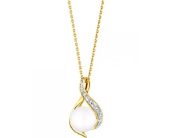 Zawieszka z żółtego złota z diamentami i perłą - próba 375