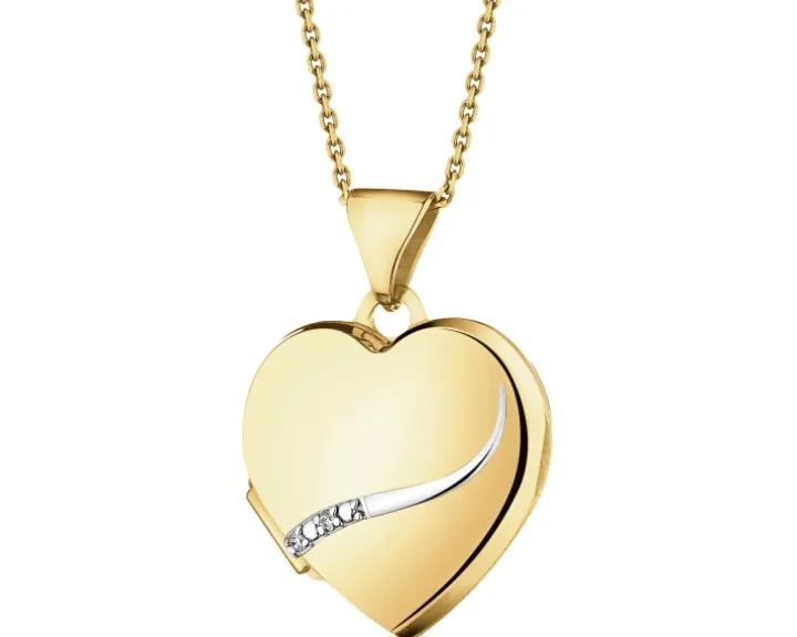 Zawieszka z żółtego złota z diamentami - puzderko - serce - 0,01 ct - próba 375