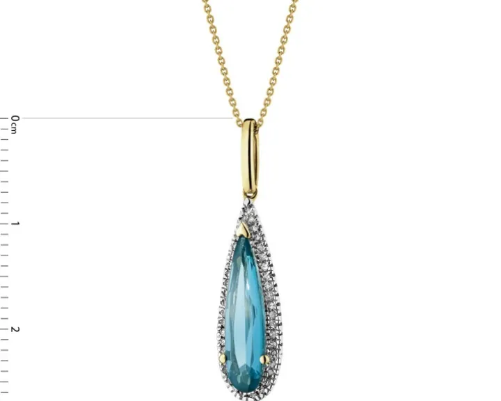 Zawieszka z żółtego złota z diamentami i topazem London Blue - próba 585