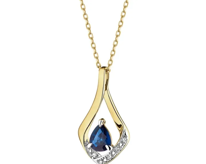 Zawieszka z żółtego złota z diamentami i szafirem - próba 375