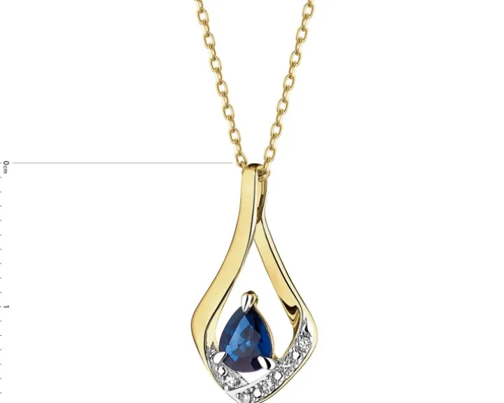Zawieszka z żółtego złota z diamentami i szafirem - próba 375