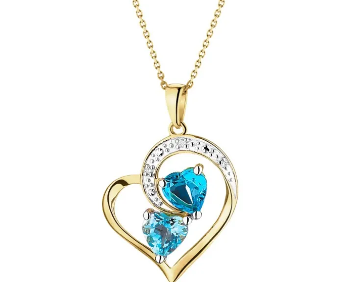 Zawieszka z żółtego złota z diamentami i topazami - serca - próba 375
