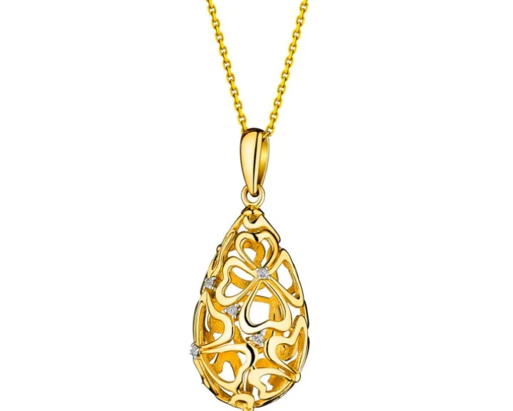 Zawieszka z żółtego złota z diamentami - koniczyny - 0,02 ct - próba 585