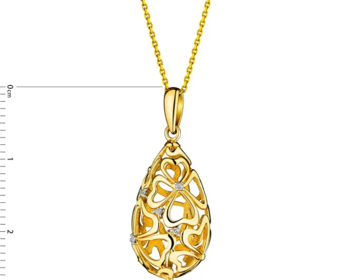 Zawieszka z żółtego złota z diamentami - koniczyny - 0,02 ct - próba 585