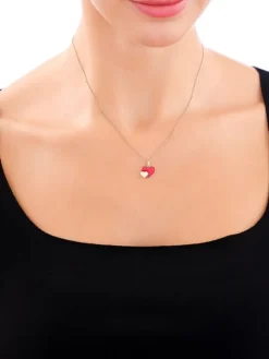 Zawieszka z żółtego złota z diamentem i emalią - serca - 0,004 ct - próba 375