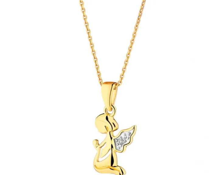 Zawieszka z żółtego złota z diamentem - aniołek - 0,004 ct - próba 585