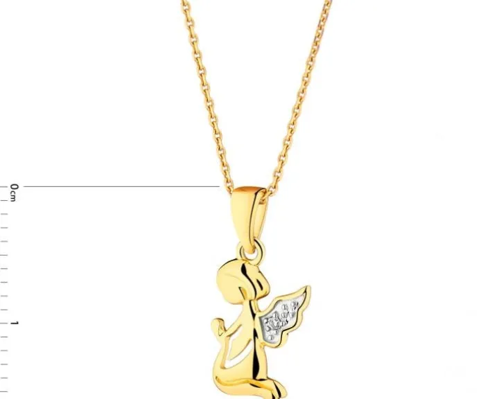 Zawieszka z żółtego złota z diamentem - aniołek - 0,004 ct - próba 585